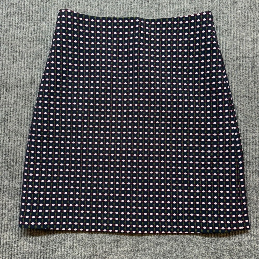 Ann‎ Taylor Factory Skirt Size 2 Navy Pink Green Polka Dot A-Line Knee Length